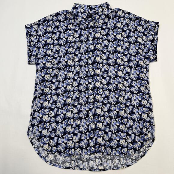 Lauren Ralph Lauren Shirt Womens Medium Blue Floral Linen Button Front Top - Picture 4 of 13